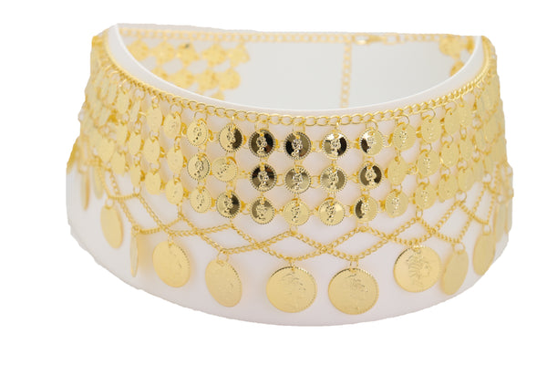 Brand New Women Gold Metal Chain Wide Waistband Ethnic Belly Dance Coin Charms Belt S M L