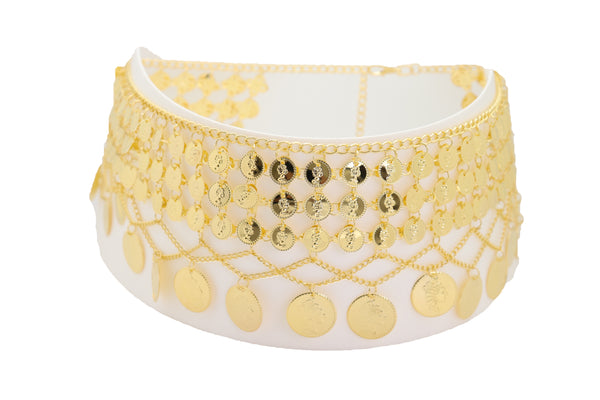 Brand New Women Gold Metal Chain Wide Waistband Ethnic Belly Dance Coin Charms Belt S M L