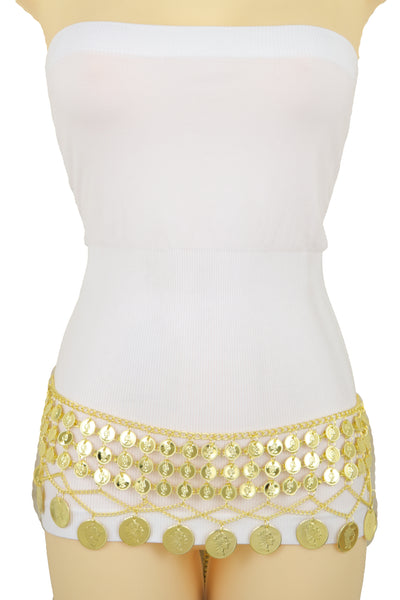 Brand New Women Gold Metal Chain Wide Waistband Ethnic Belly Dance Coin Charms Belt S M L