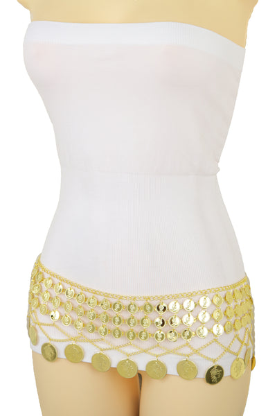 Brand New Women Gold Metal Chain Wide Waistband Ethnic Belly Dance Coin Charms Belt S M L