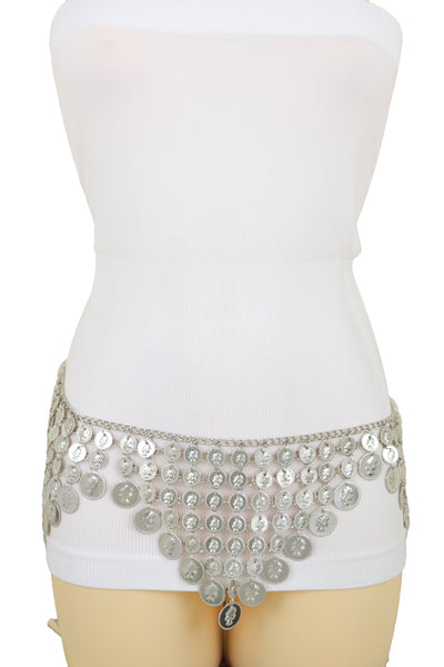 Brand New Women Silver Metal Chain Coin Charms Bling Belt Belly Dance Hip High Waist Fit S M