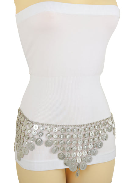 Brand New Women Silver Metal Chain Coin Charms Bling Belt Belly Dance Hip High Waist Fit S M