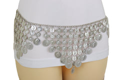 Silver Metal Chain Coin Charms Bling Belt Belly Dance Hip High Waist Fit S M