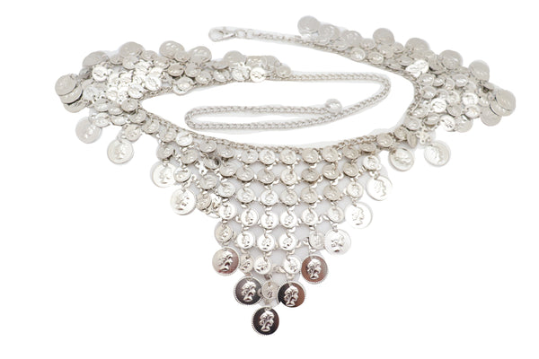 Brand New Women Silver Metal Chain Coin Charms Bling Belt Belly Dance Hip High Waist Fit S M