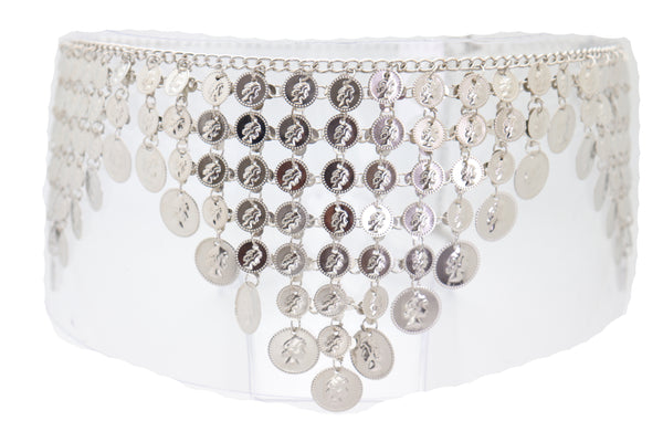 Brand New Women Silver Metal Chain Coin Charms Bling Belt Belly Dance Hip High Waist Fit S M