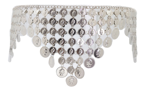 Brand New Women Silver Metal Chain Coin Charms Bling Belt Belly Dance Hip High Waist Fit S M