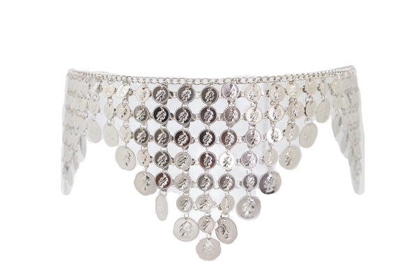 Brand New Women Silver Metal Chain Coin Charms Bling Belt Belly Dance Hip High Waist Fit S M