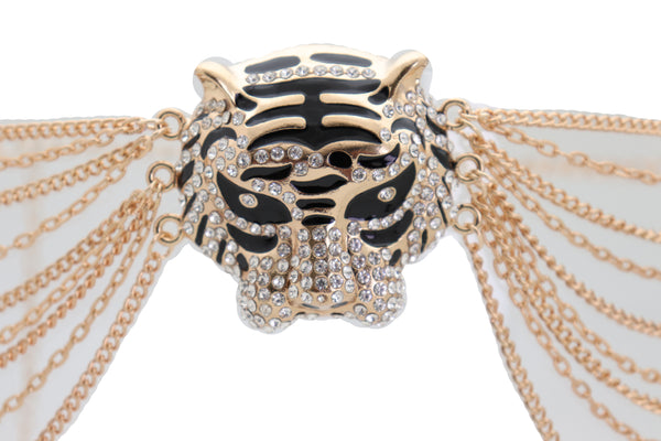 Brand New Women Gold Metal Chain Side Waves Belt Hip High Waist Leopard Tiger Charm S M L