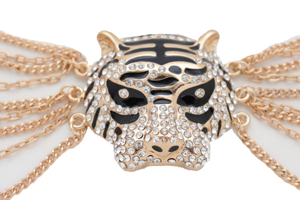 Brand New Women Gold Metal Chain Side Waves Belt Hip High Waist Leopard Tiger Charm S M L
