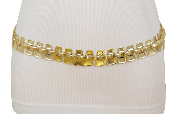 Brand New Women Fashion Belt Gold Mesh Metal Chain Link Charms Strand Waistband Size S M L-