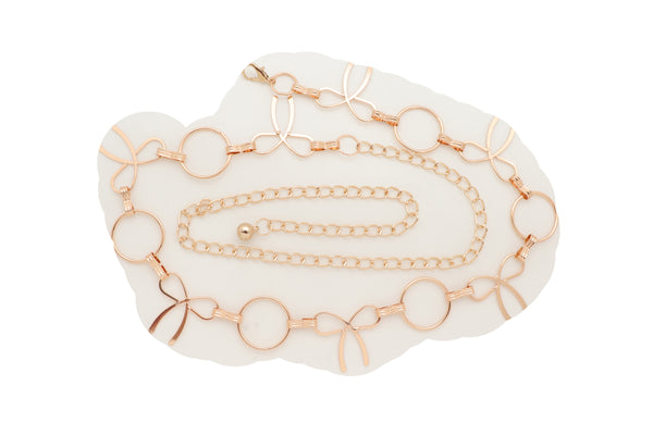 Brand New Women High Waist Hip Gold Metal Chain Waistband Belt Circle Bow Tie Charms S M L