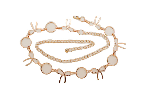 Brand New Women High Waist Hip Gold Metal Chain Waistband Belt Circle Bow Tie Charms S M L
