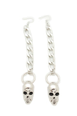 Street Earring Set Silver Metal Chain Skeleton Skull Charm Biker Rocker