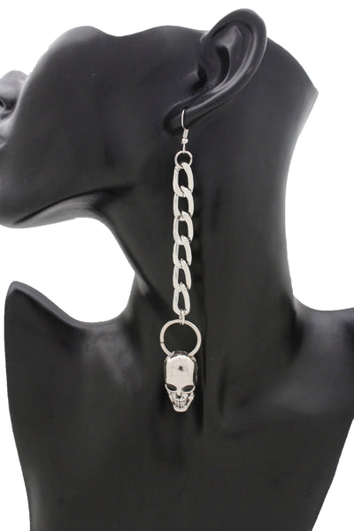 Brand New Women Street Earring Set Fashion Jewelry Silver Metal Chain Skeleton Skull Charm Biker Rocker