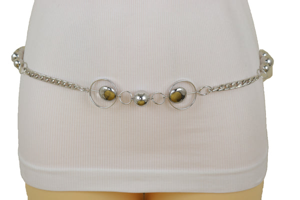 Brand New Women Silver Metal Chain Links Waistband Fashion Belt Circle Round Charms S M L
