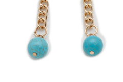 Earrings Gold Metal Chain Links Long Turquoise Blue Beads Ethnic Style