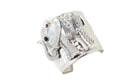 Women Silver Metal Bangle Cuff Wrist Bracelet Safari Elephant One Size Adjustable