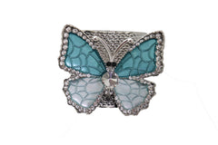Blue Butterfly Silver Metal Cuff Bracelet Bling Dressy Fashion Hot Jewelry