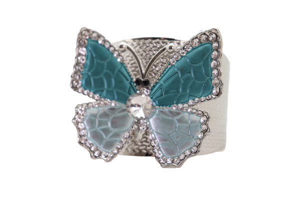Brand New Women Blue Butterfly Silver Metal Cuff Bracelet Bling Dressy Fashion Hot Jewelry
