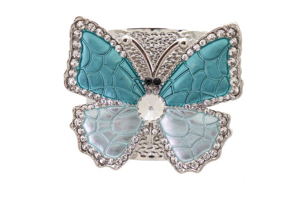 Brand New Women Blue Butterfly Silver Metal Cuff Bracelet Bling Dressy Fashion Hot Jewelry