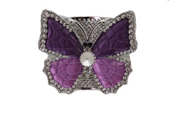 Cuff Bracelet Silver Metal Butterfly Bling Elegant Jewelry Purple Lavender