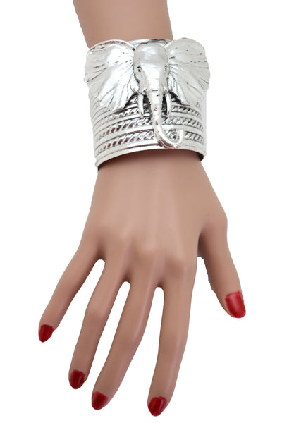Brand New Women Ethnic Fashion Jewelry Silver Metal Elephant Head Wrist Cuff Bracelet Sexy