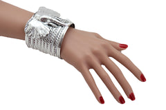Ethnic Silver Metal Elephant Head Wrist Cuff Bracelet Sexy