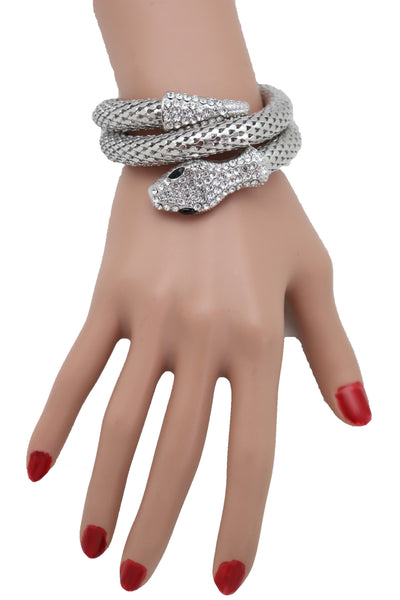 Brand New Women Wrist Bangle Bracelet Silver Color Metal Fashion Jewelry Wrap Around Snake