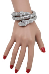 Wrist Bangle Bracelet Silver Color Metal Wrap Around Snake
