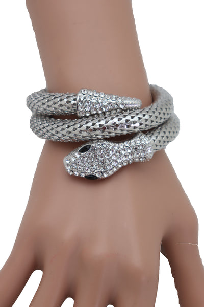 Brand New Women Wrist Bangle Bracelet Silver Color Metal Fashion Jewelry Wrap Around Snake