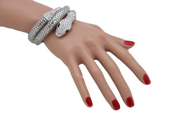 Brand New Women Wrist Bangle Bracelet Silver Color Metal Fashion Jewelry Wrap Around Snake