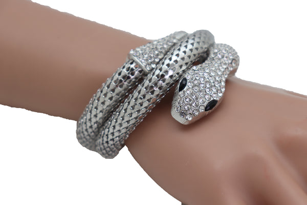 Brand New Women Wrist Bangle Bracelet Silver Color Metal Fashion Jewelry Wrap Around Snake