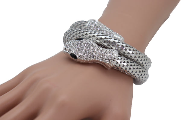 Brand New Women Wrist Bangle Bracelet Silver Color Metal Fashion Jewelry Wrap Around Snake