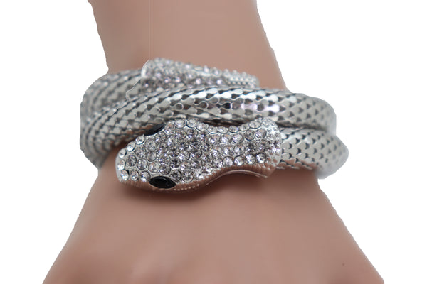 Brand New Women Wrist Bangle Bracelet Silver Color Metal Fashion Jewelry Wrap Around Snake