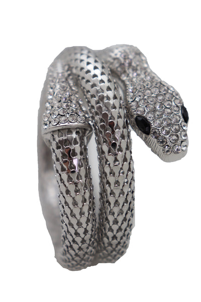 Brand New Women Wrist Bangle Bracelet Silver Color Metal Fashion Jewelry Wrap Around Snake