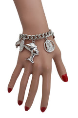 Silver Metal Chain Bracelet Cat Elephant Pharaoh Queen Crown Charms Egyptian Fashion