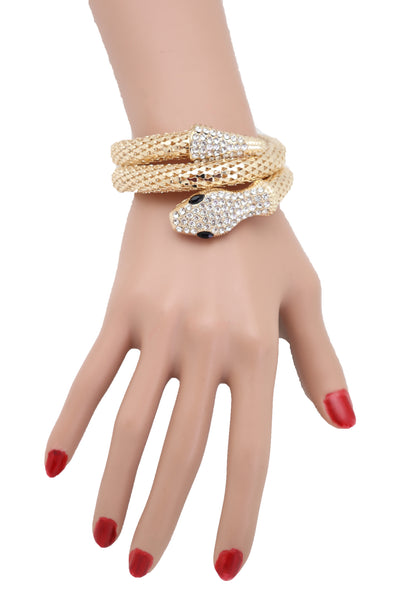 Brand New Women Wrist Bangle Bracelet Gold Metal Fashion Jewelry Wrap Around Snake Bling