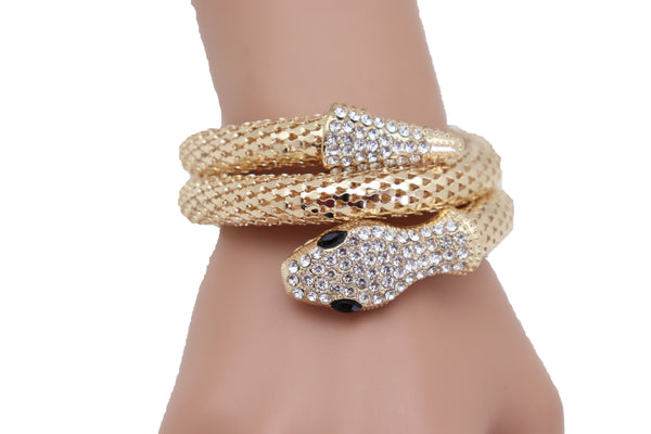 Brand New Women Wrist Bangle Bracelet Gold Metal Fashion Jewelry Wrap Around Snake Bling