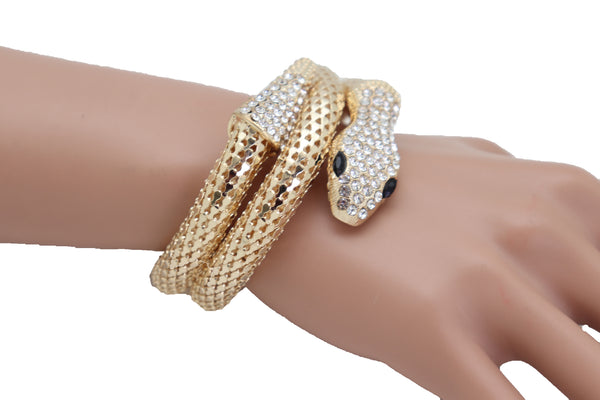 Brand New Women Wrist Bangle Bracelet Gold Metal Fashion Jewelry Wrap Around Snake Bling