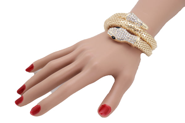 Brand New Women Wrist Bangle Bracelet Gold Metal Fashion Jewelry Wrap Around Snake Bling