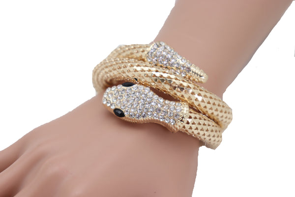 Brand New Women Wrist Bangle Bracelet Gold Metal Fashion Jewelry Wrap Around Snake Bling