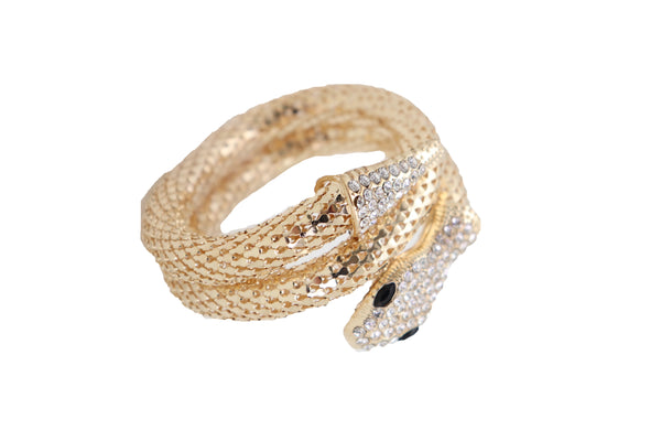 Brand New Women Wrist Bangle Bracelet Gold Metal Fashion Jewelry Wrap Around Snake Bling
