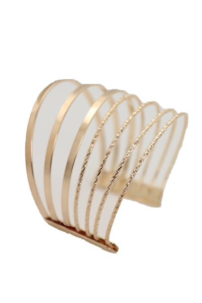 Brand New Women Gold Metal Bangle Cuff Bracelet Classy Jewelry Fashion Stripes Fan Simple
