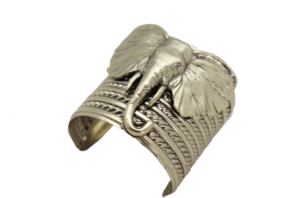 Brand New Women Antique Gold Metal Bangle Cuff Bracelet Bohemian Fashion Jewelry Elephant