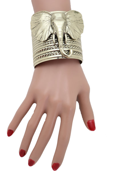 Brand New Women Antique Gold Metal Bangle Cuff Bracelet Bohemian Fashion Jewelry Elephant
