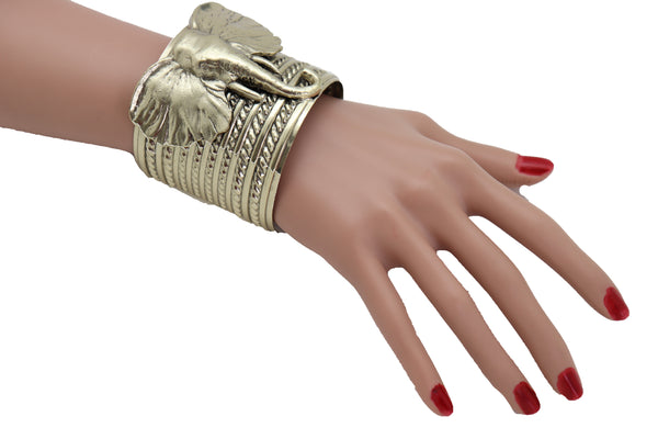 Brand New Women Antique Gold Metal Bangle Cuff Bracelet Bohemian Fashion Jewelry Elephant