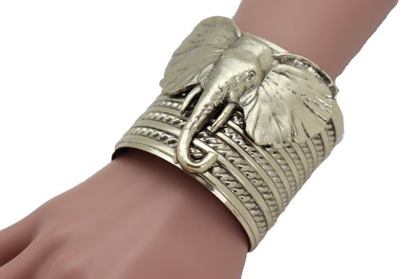 Brand New Women Antique Gold Metal Bangle Cuff Bracelet Bohemian Fashion Jewelry Elephant