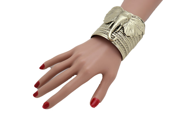Brand New Women Antique Gold Metal Bangle Cuff Bracelet Bohemian Fashion Jewelry Elephant
