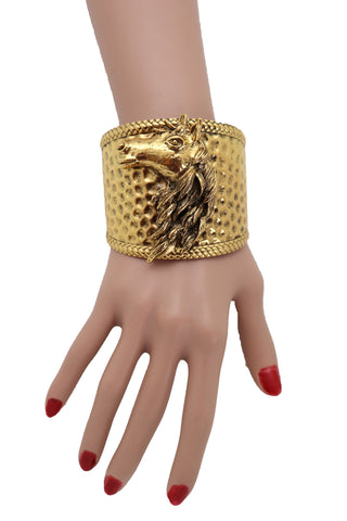 Brand New Women Gold Fashion Metal Wrist Cuff Bracelet Horse Head Animal Rodeo Jewelry Hot