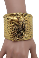 Gold Fashion Metal Wrist Cuff Bracelet Horse Head Animal Rodeo Jewelry Hot